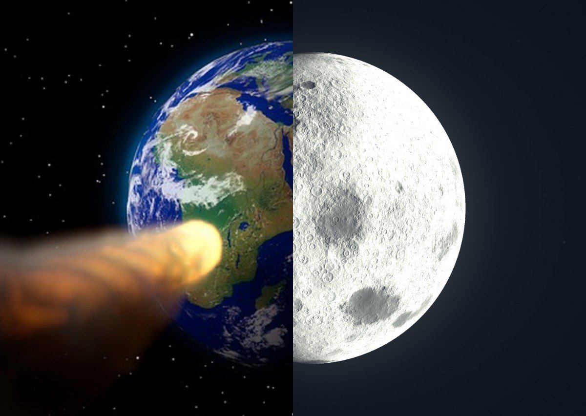 Земля сперва. Луна и земля. Луна и астероиды. Луна защитник земли. Столкновение Луны с астероидом.