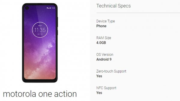 Официально утверждены характеристики Motorola One Action
